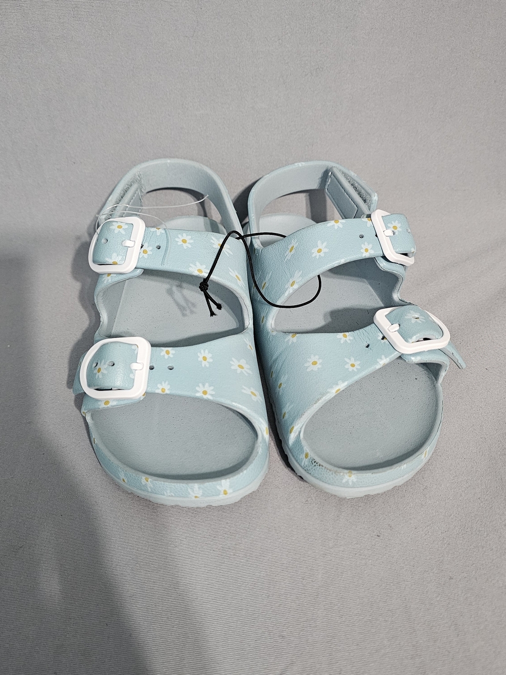 Girls Light Blue Daisy Print Adjustable Sandals